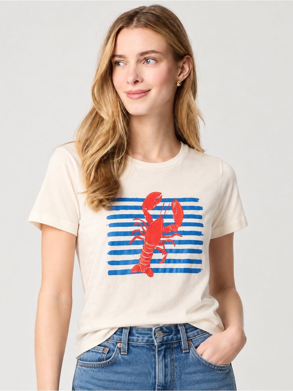 J.Crew Collector Tee Lobster Graphic T-Shirt Short Sleeve – Size Large 322